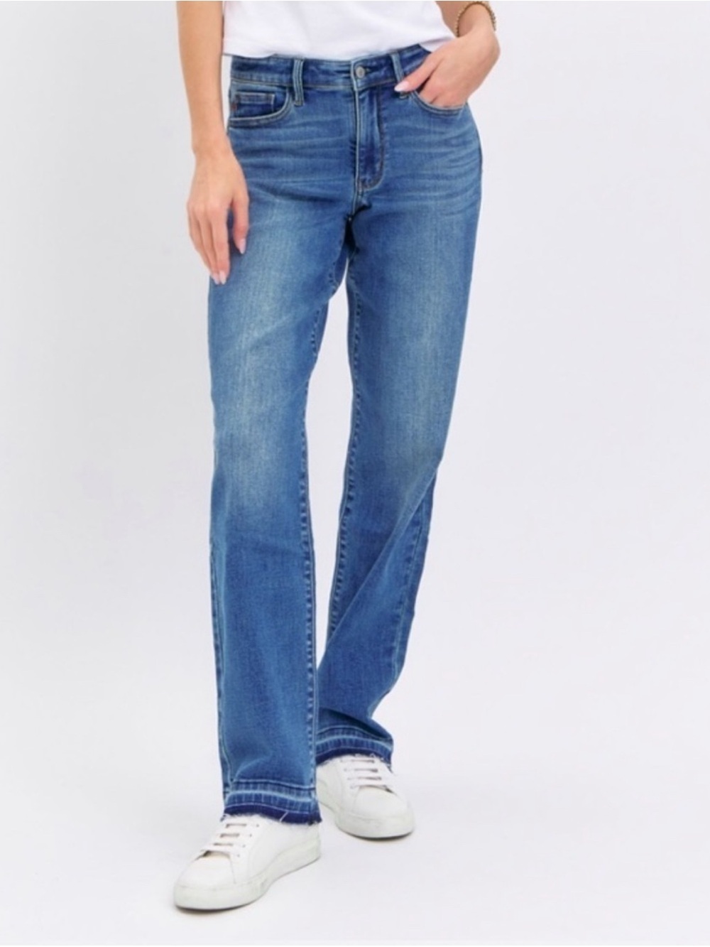Judy Blue Dad Jeans Womens 5/27 Blue High Rise Raw Hem Straight Leg Relaxed Fit